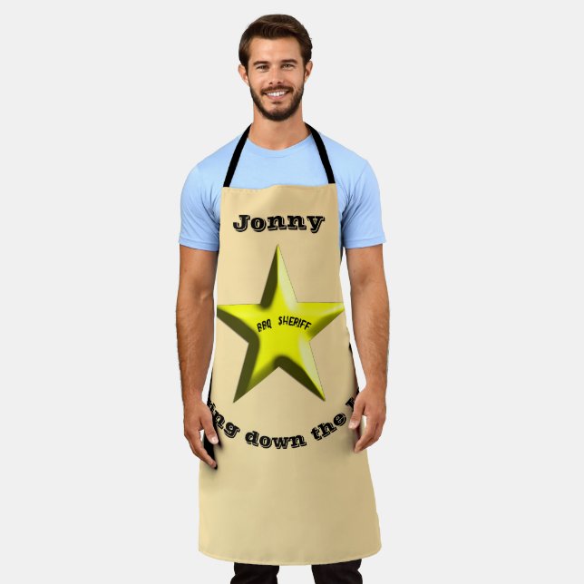 BBQ Sheriff Personalised Sheriff's Badge Apron (Worn)