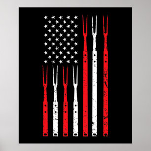 BBQ   Shirt For Men Dad Gift Patriotic USA Flag Poster