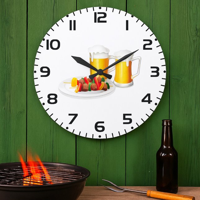 BBQ Skewers and Beer Summer Cookout Large Clock (Creator Uploaded)