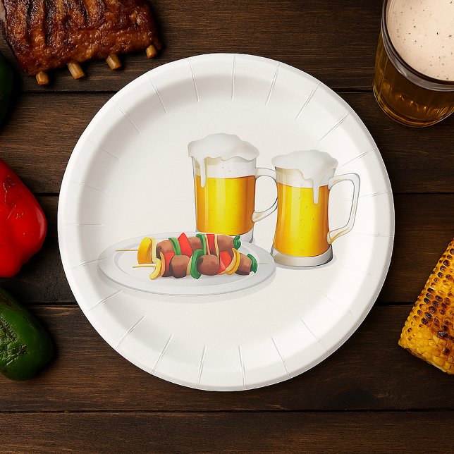 BBQ Skewers and Beer Summer Cookout Paper Plate (Creator Uploaded)