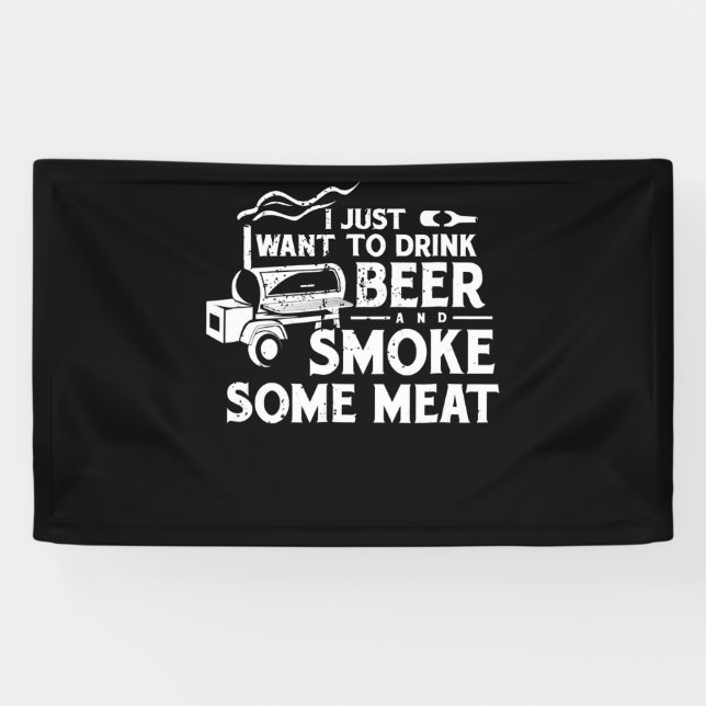 BBQ Smoking Pitmaster Gift Drink Beer Smoke Meat Banner (Horizontal)