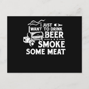 BBQ Smoking Pitmaster Gift Drink Beer Smoke Meat Holiday Postcard