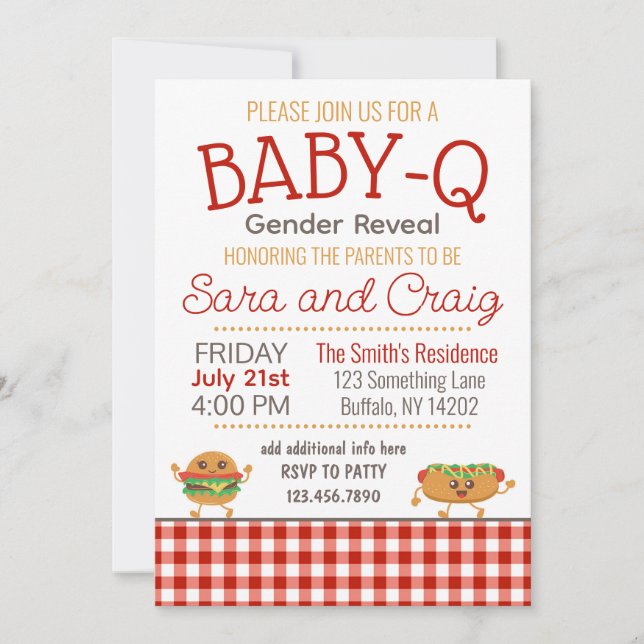 BBQ theme Baby-Q Gender Reveal Editable Invitation (Front)