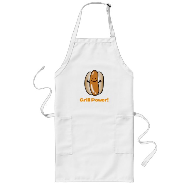 BBQ Time Funny Hot Dog Cartoon Long Apron (Front)
