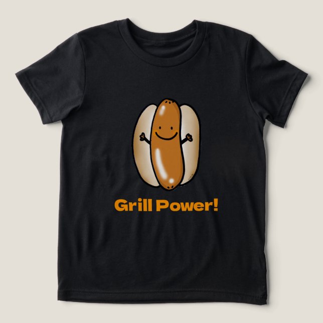 BBQ Time Funny Hot Dog Cartoon Tri-Blend Shirt (Design Front)