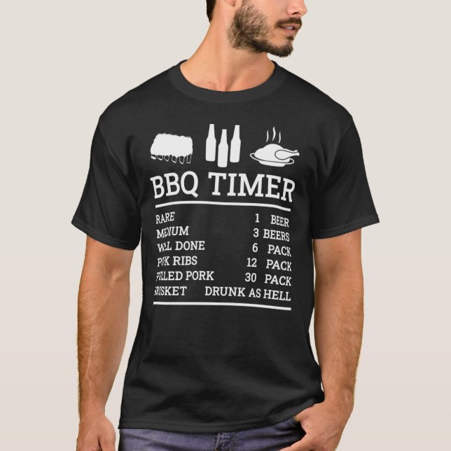 BBQ Timer, Beef and Beer, Rare - Medium - Well - B T-Shirt (Front)