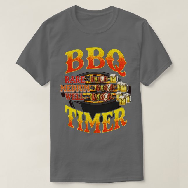 BBQ Timer Grilling Grill Master Beer Drinking Humo T-Shirt (Design Front)