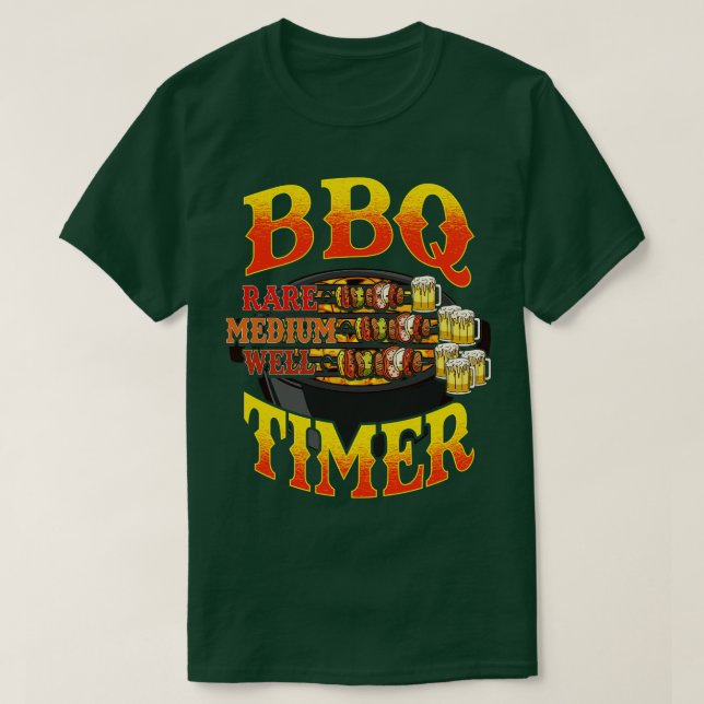 BBQ Timer Grilling Grill Master Beer Drinking Humo T-Shirt (Design Front)