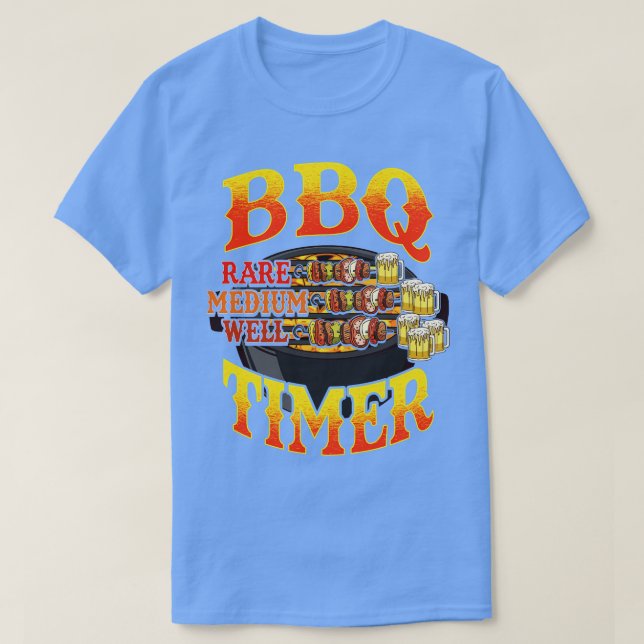 BBQ Timer Grilling Grill Master Beer Drinking Humo T-Shirt (Design Front)