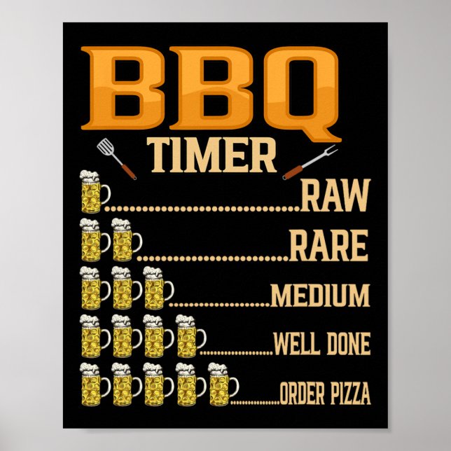 Bbq Timer Raw Rare Medium Well Done Grill Lovers  Poster (Front)
