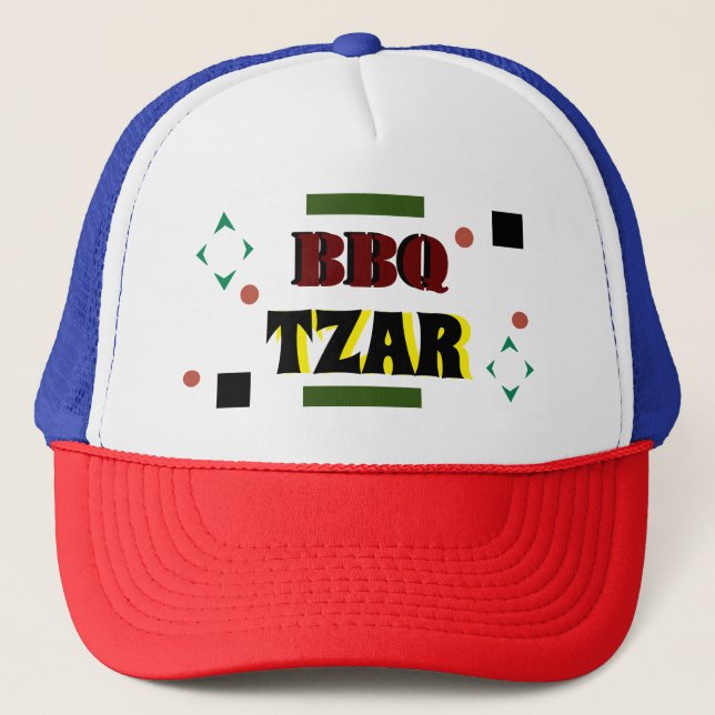 BBQ Tzar Multicolored Abstract Text Trucker Hat (Front)