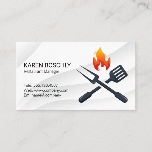 BBQ Utensils Logo | Restaurant Business Card (Front)