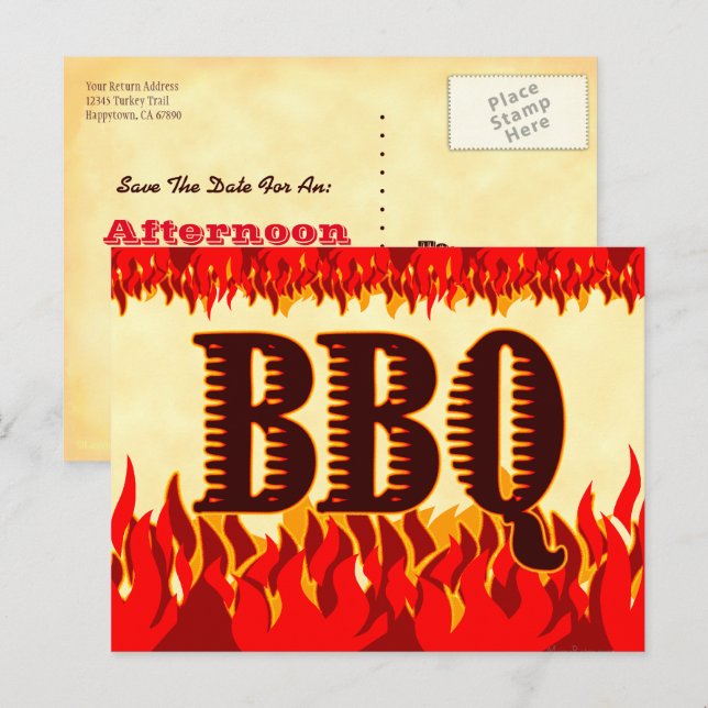 BBQ Western Flames Custom Save the Date Postcard (Front/Back)
