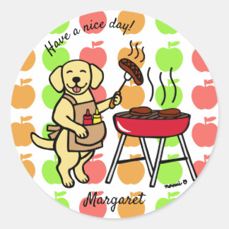 BBQ Yellow Labrador Chef Cartoon Classic Round Sticker