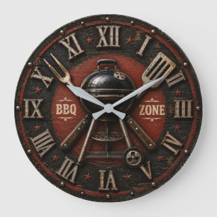 BBQ Zone Backyard BBQ Gift Vintage Barbecue  Large Clock