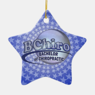 BChiro BACHELOR CHIROPRACTIC BLUE LOGO Ceramic Tree Decoration