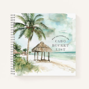 BCS   Palm Tree & Palapa Mexican Beach Bucket List Notebook