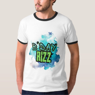 B'Day (Birthday) Rizz Green And Monochromatic Blue T-Shirt