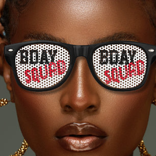 Bday Squad Black White & Red Birthday Party Retro Sunglasses