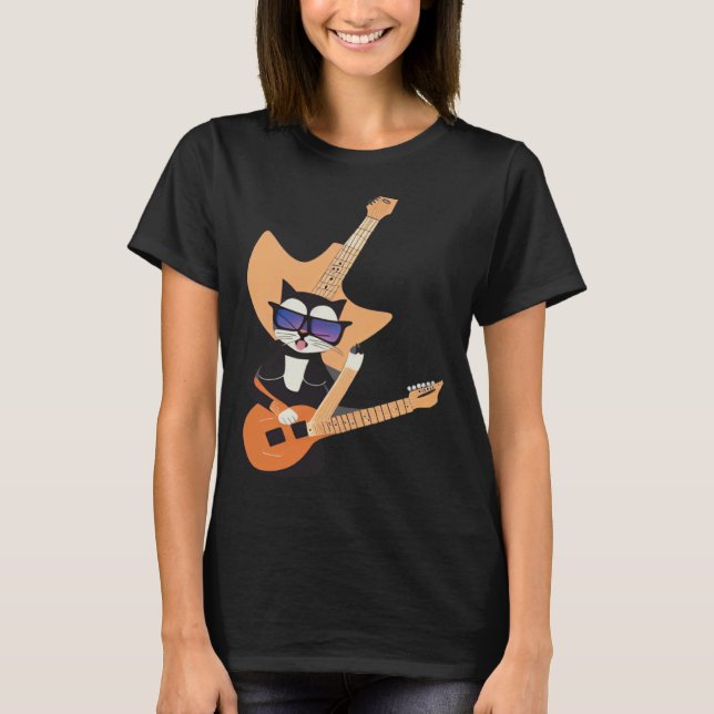Be a Cat That is Cool Playing Guitar Abstract T-Shirt (Front)