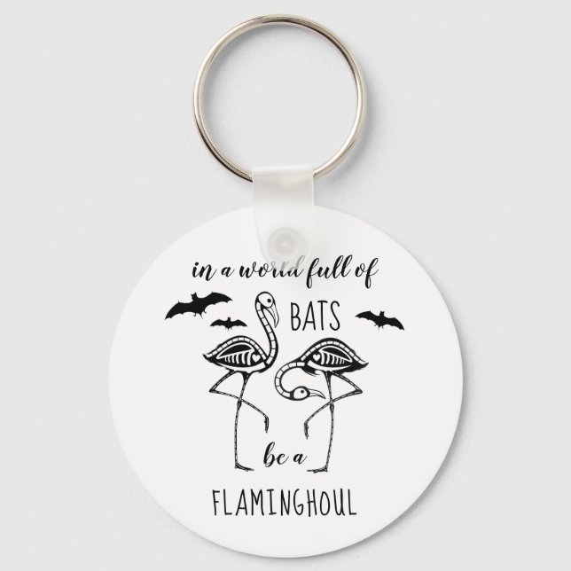 Be A Flaminghoul Skeleton Flamingo Halloween Key Ring (Front)