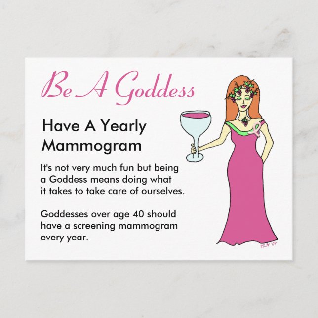 Be A Goddess, Have A Mammogram Wine Goddess BCA Postcard (Front)