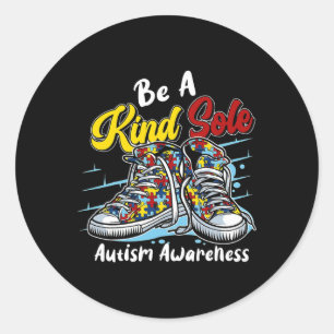 Be A Kind Sole Autism Awareness Puzzle Shoes Be Ki Classic Round Sticker
