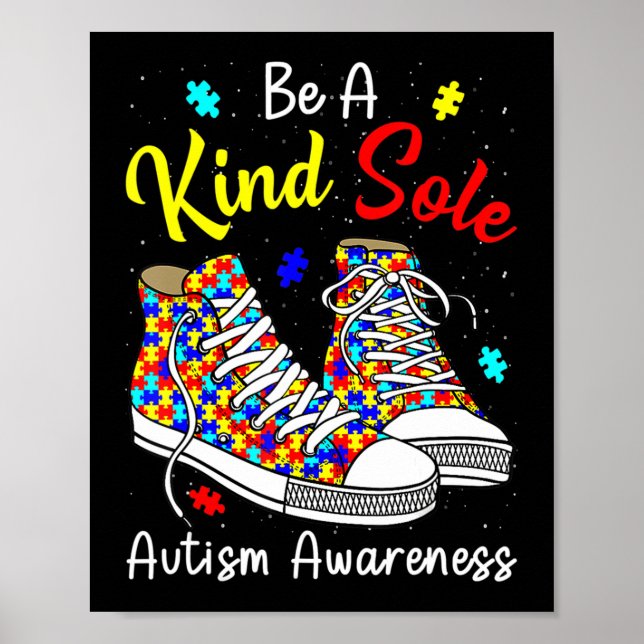 Be A Kind Sole Autism Awareness Rainbow Trendy Puz Poster (Front)