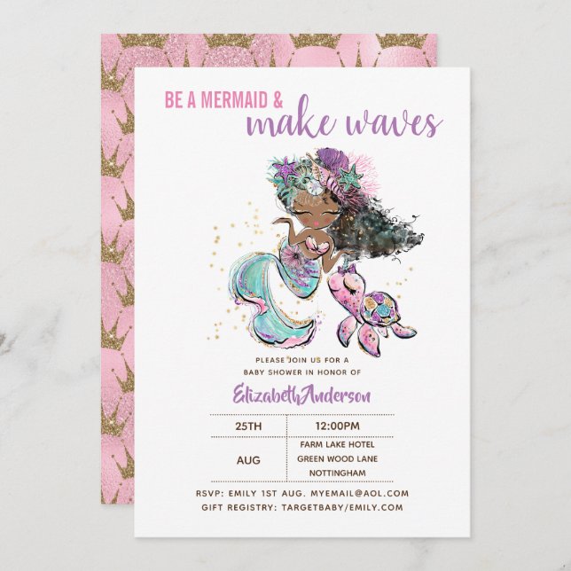 Be A Mermaid and Make Waves Girls Baby Shower Invitation (Front/Back)