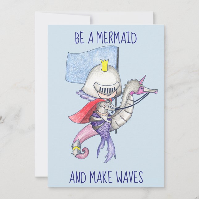 Be A Mermaid And Make Waves // Knight Mermaid Holiday Card (Front)