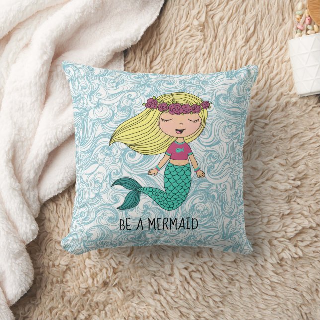 Be A Mermaid Throw Pillow (Blanket)