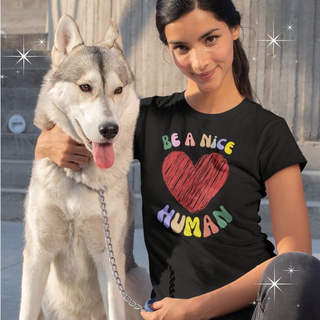 Be a Nice Human Red Heart Graphic T-Shirt (Available in multiple styles, colors and sizes. )