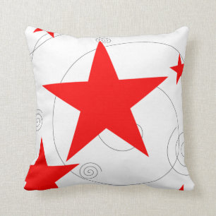 Be A Star Theme Party Red Stars Grey White Swirls Cushion