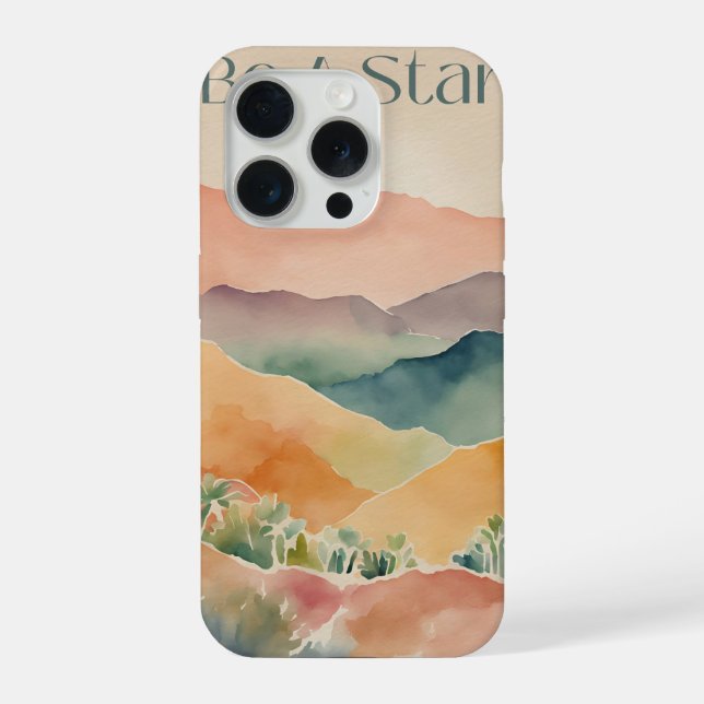 Be A Star Watercolor Landscape Aesthetic iPhone 15 Case (Back)