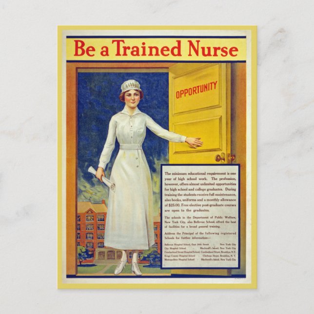 Be a trained nurse, restored vintage postcard (Front)