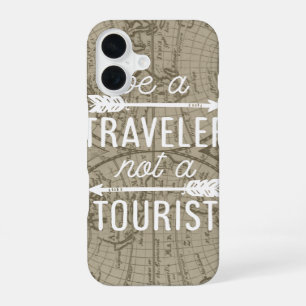 Be a Traveller Not a Tourist Map Typography Quote iPhone 16 Case