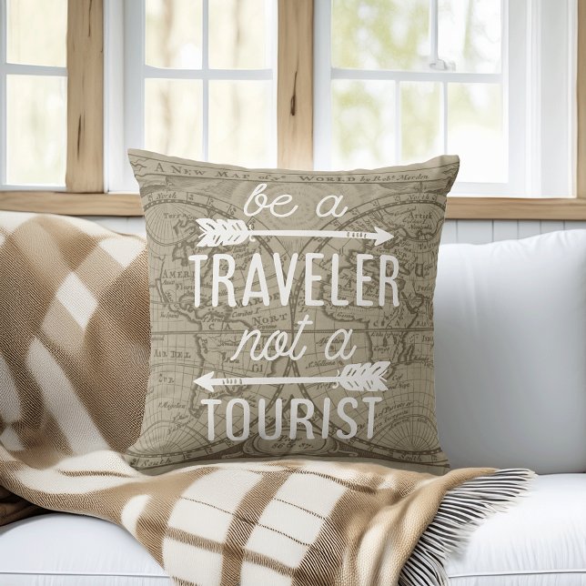 Be a Traveller Not a Tourist Typography Quote Cushion (Creator Uploaded)