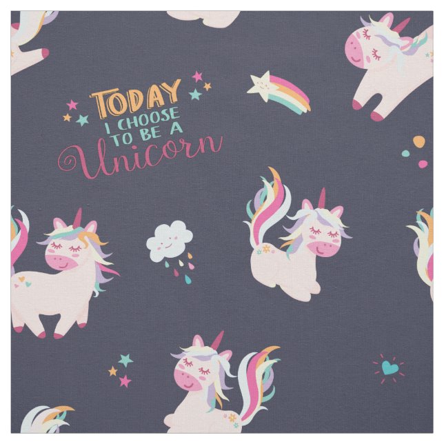 Be a unicorn rainbow colour w/ stars & hearts blue fabric (Swatch)