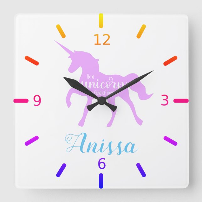 Be a Unicorn Square Wall Clock (Front)