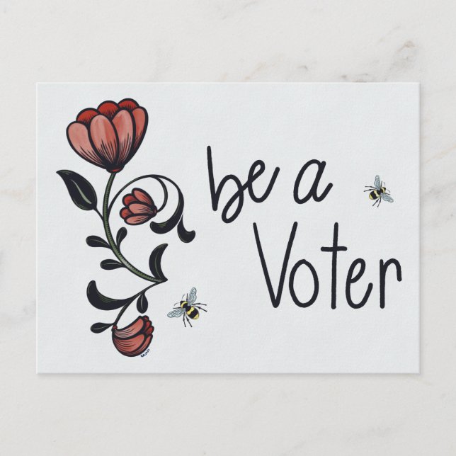 Be A Voter Floral with Bees Postcard (Front)