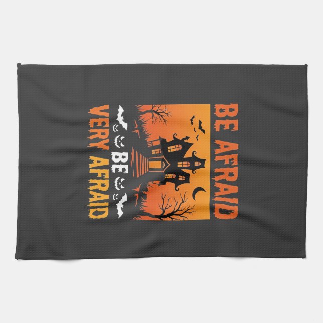 Be Afraid Haunted House Halloween Design Tea Towel (Horizontal)