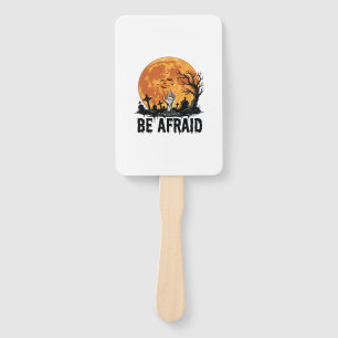 Be Afraid Vintage Halloween Graveyard Vector Desig Hand Fan