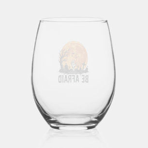 Be Afraid Vintage Halloween Graveyard Vector Desig Stemless Wine Glass