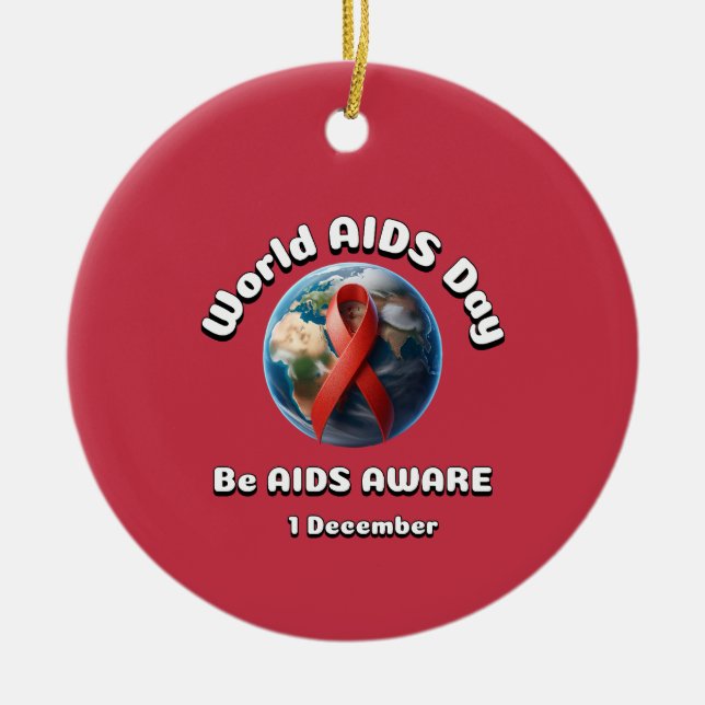 Be AIDS Aware. World AIDS Day. Ceramic Tree Decoration (Front)