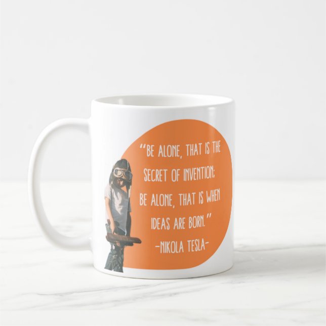 Be Alone Nikola Tesla Kid Aeroplane Coffee Mug (Left)