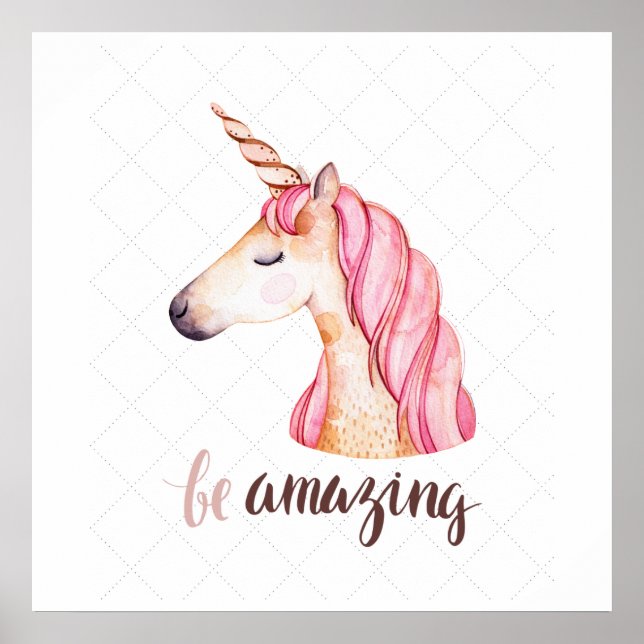 Be Amazing Pink Unicorn Head Poster (Front)