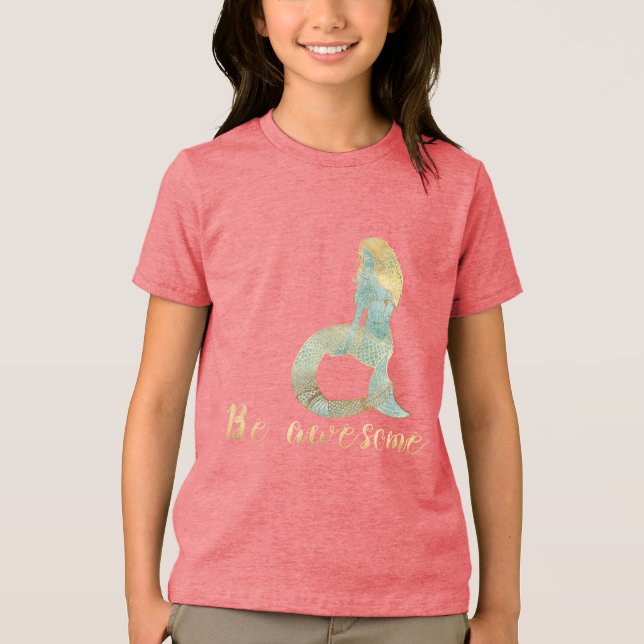 Be Awesome Gold Aqua Sparkle Mermaid Tri-Blend Shirt (Front)
