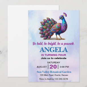 Be Bold, Be Bright, Be a Peacock Birthday Party Invitation