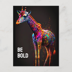 Be Bold Colourful Rainbow Giraffe Cute Zoo Animal Postcard
