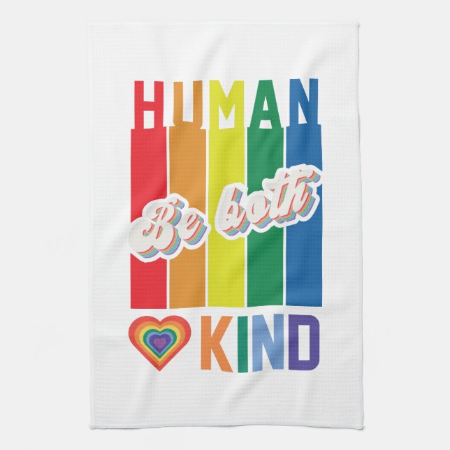 Be Both Human and Kind – Vintage Rainbow-Inspired Tea Towel (Vertical)